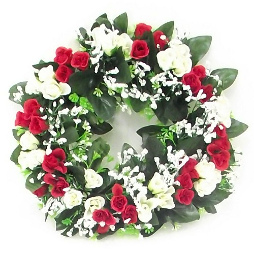 30cm ROSEBUD AND GYP WREATH RED/IVORY